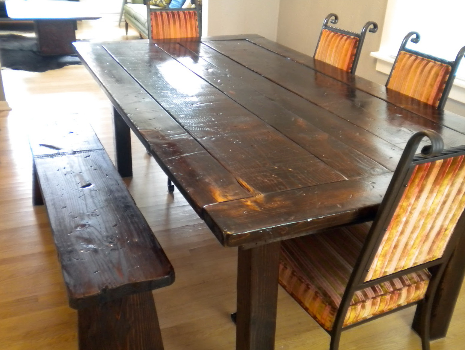 rustic kitchen table with bench seating